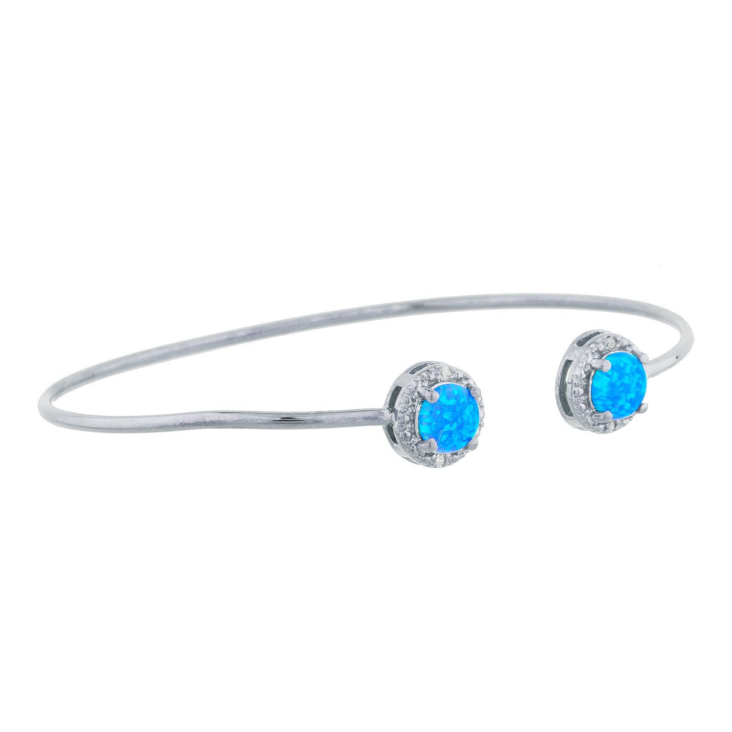 14Kt Gold Blue Opal & Diamond Round Bangle Bracelet