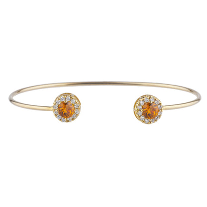 14Kt Gold Orange Citrine Halo Design Bangle Bracelet