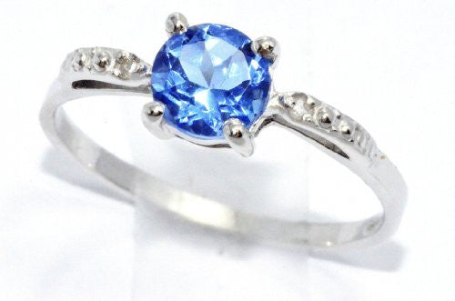 1 Ct Tanzanite & Diamond Round Ring .925 Sterling Silver Rhodium Finish