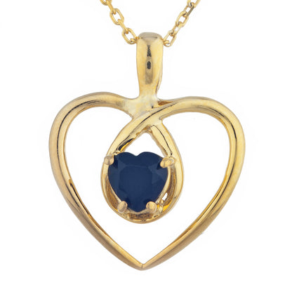 14Kt Gold Genuine Black Onyx Heart Design Pendant Necklace