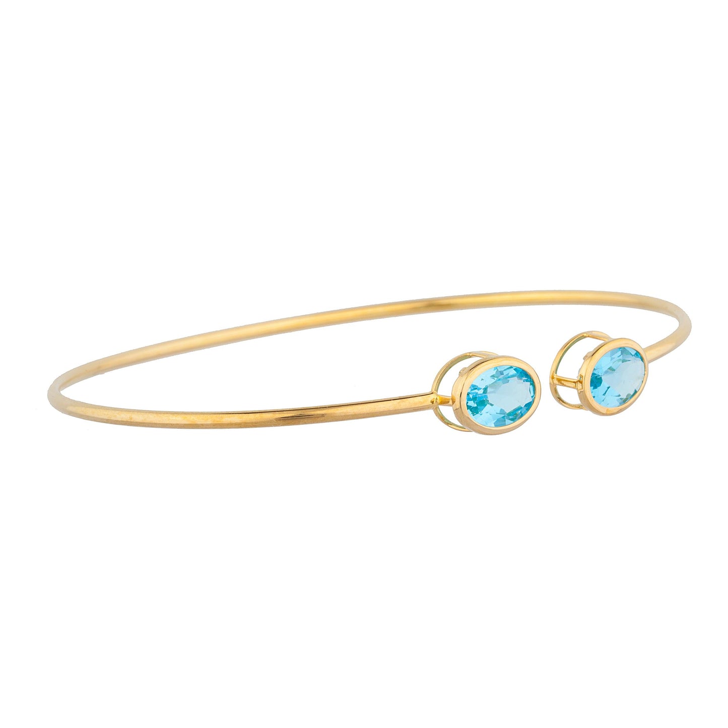 14Kt Gold Blue Topaz Oval Bezel Bangle Bracelet