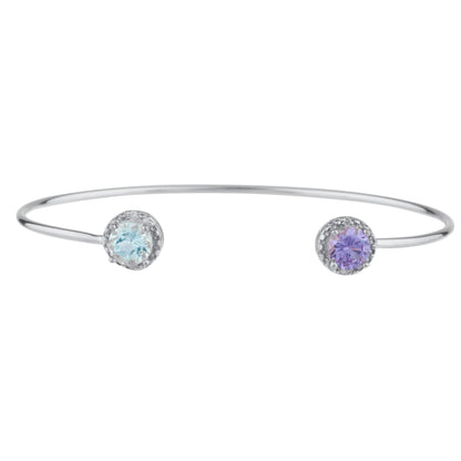 14Kt Gold Aquamarine & Alexandrite Diamond Round Bangle Bracelet