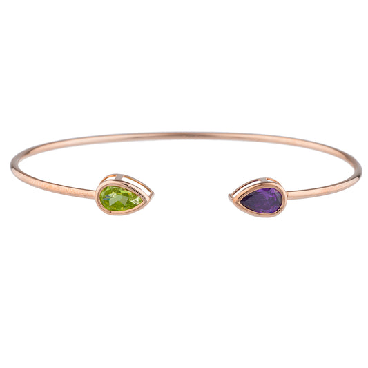 Peridot & Alexandrite Pear Bezel Bangle Bracelet 14Kt Rose Gold Plated Over .925 Sterling Silver