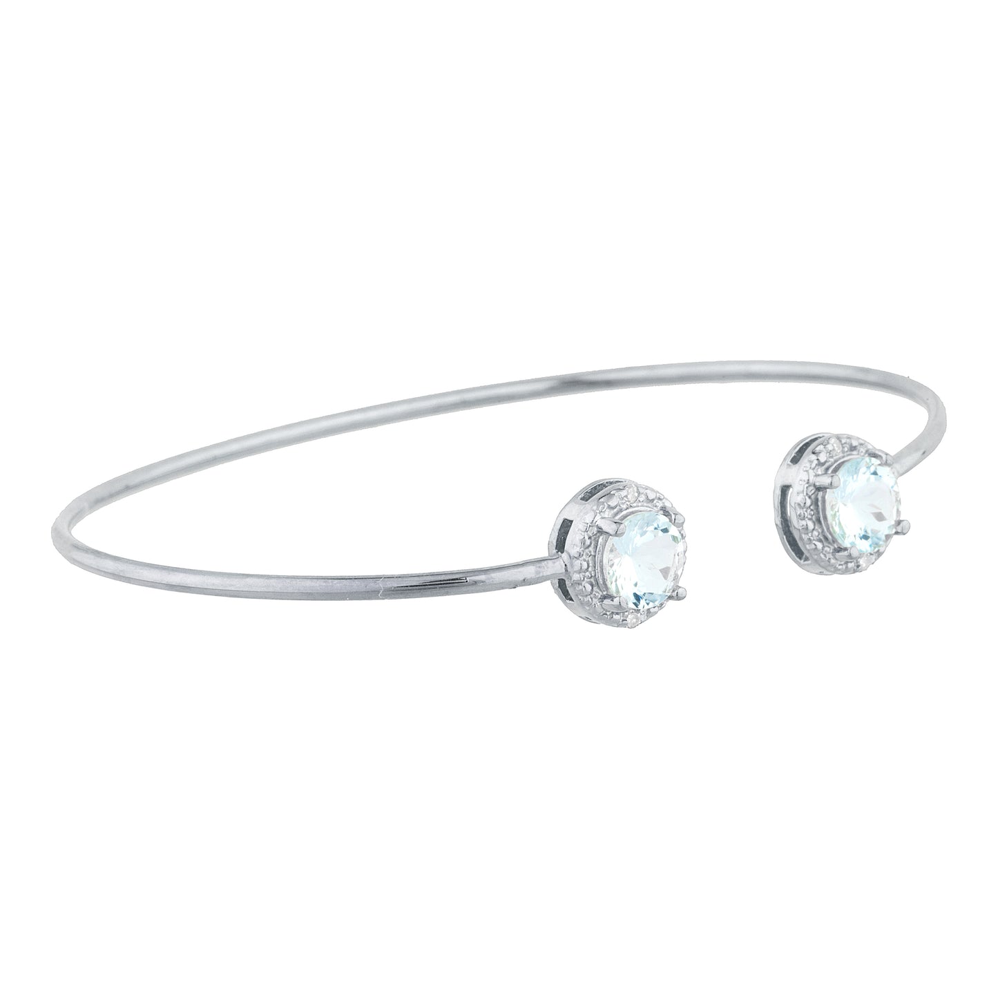 2 Ct Aquamarine & Diamond Round Bangle Bracelet .925 Sterling Silver