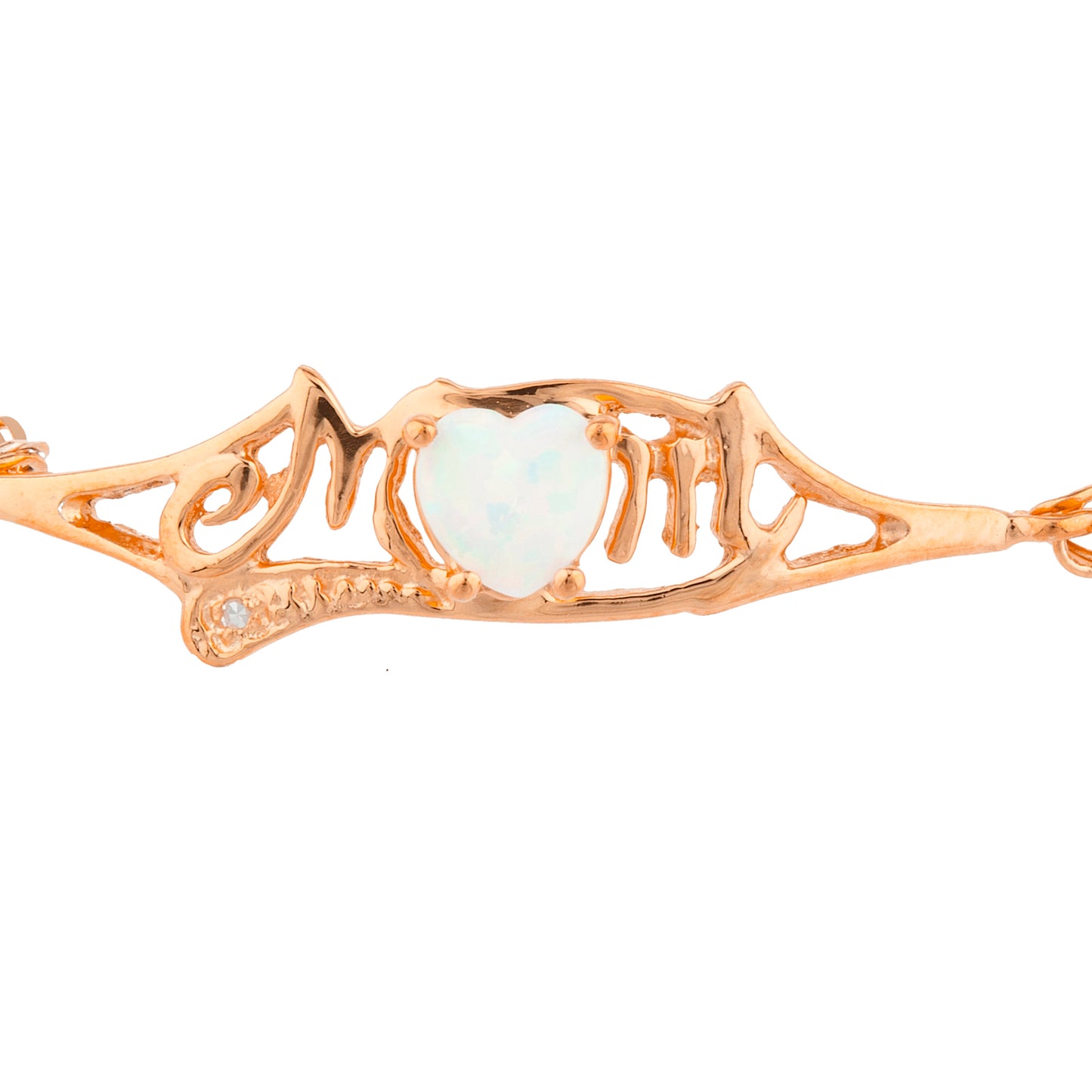 Opal & Diamond Heart Mom Bracelet 14Kt Rose Gold Plated Over .925 Sterling Silver