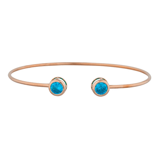 14Kt Rose Gold Plated Swiss Blue Topaz Round Bezel Bangle Bracelet