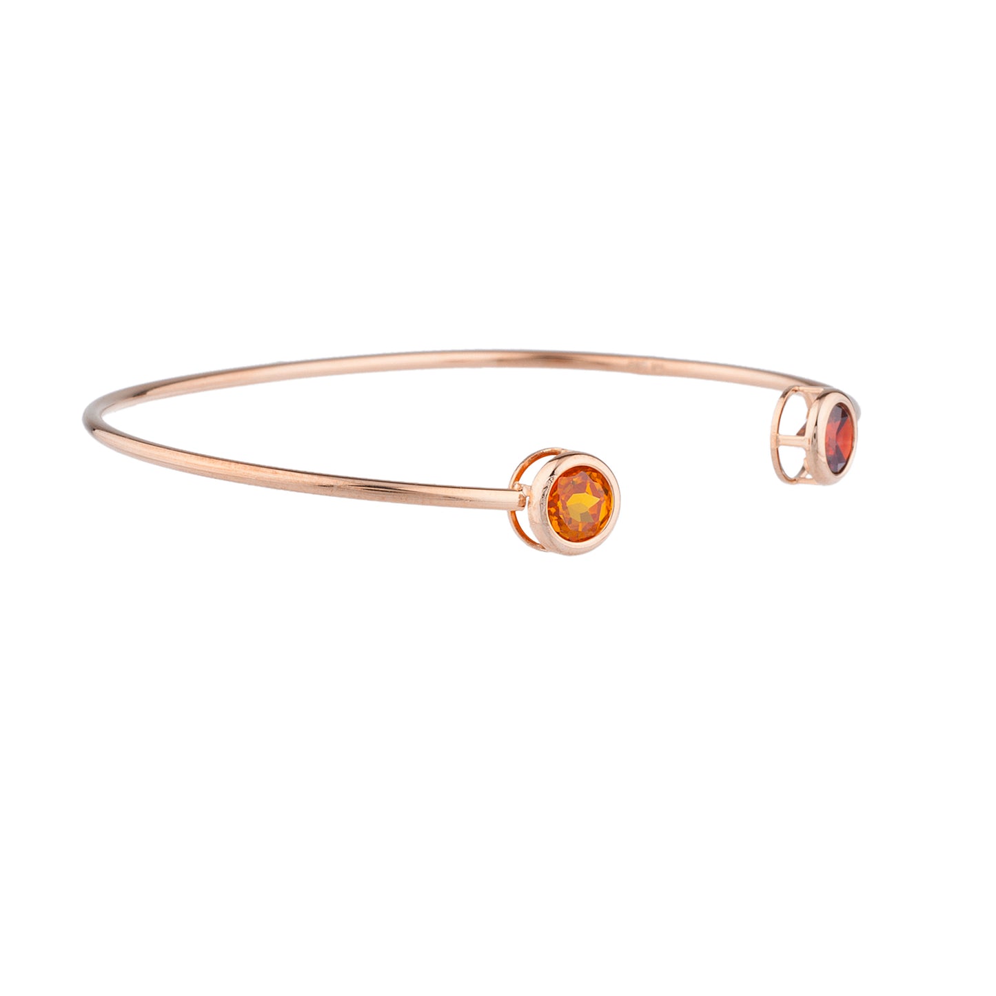 Garnet & Orange Citrine Round Bezel Bangle Bracelet 14Kt Rose Gold Plated Over .925 Sterling Silver