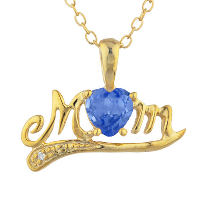 14Kt Yellow Gold Plated Tanzanite & Diamond Heart Mom Pendant