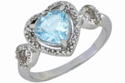 1.5 Ct Genuine Aquamarine & Diamond Heart Ring .925 Sterling Silver Rhodium Finish