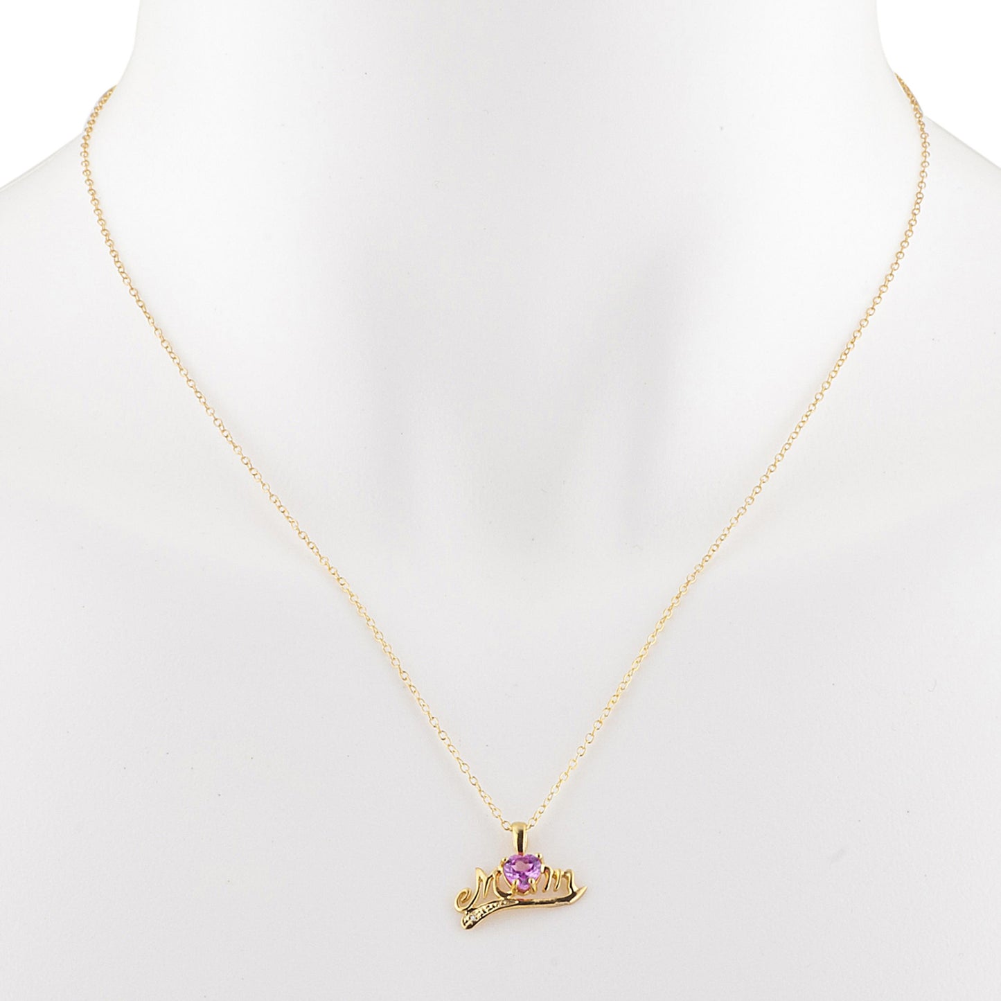 14Kt Gold Pink Sapphire & Diamond Heart Mom Pendant Necklace