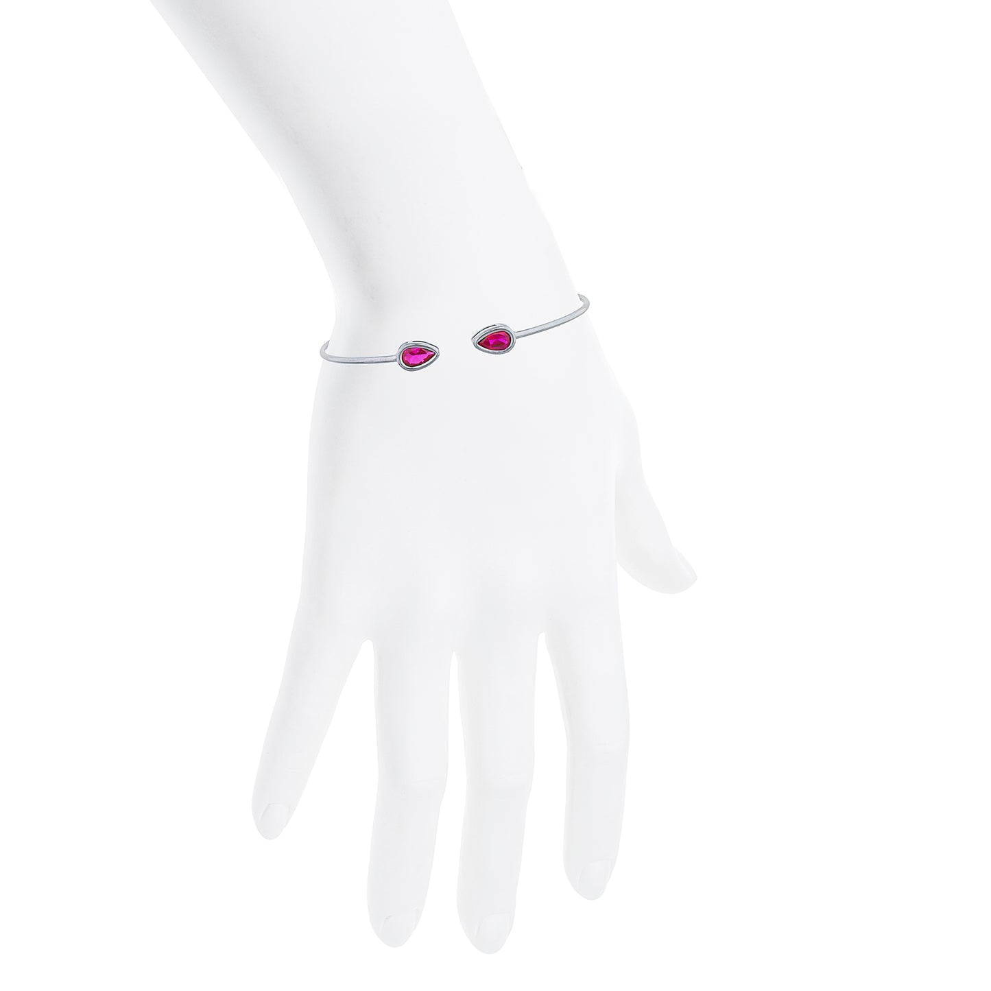 2 Ct Created Ruby Pear Bezel Bangle Bracelet .925 Sterling Silver