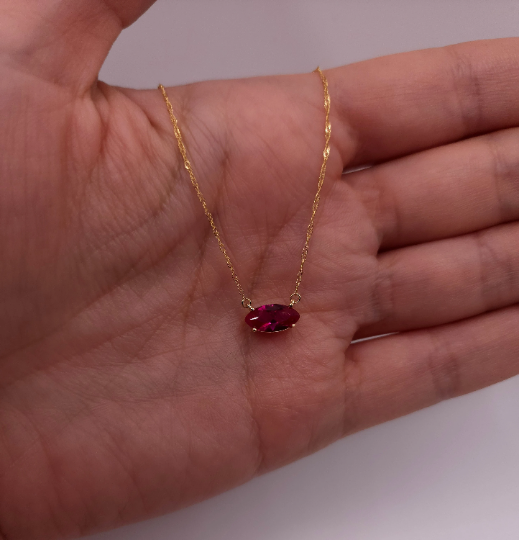 14Kt Gold Ruby Marquise Pendant Necklace