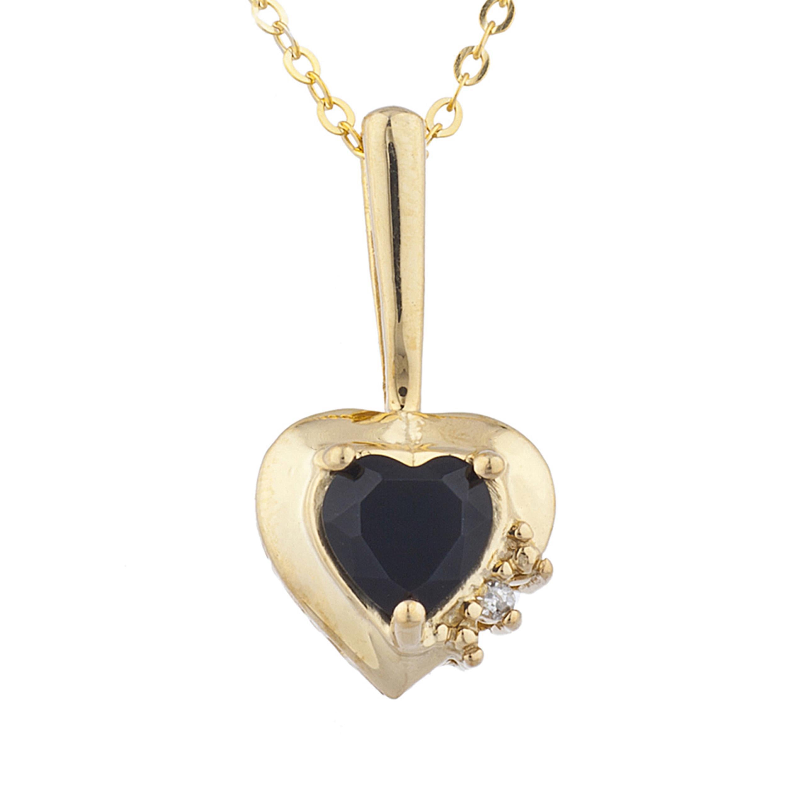 14Kt Gold Genuine Black Onyx & Diamond Heart Design Pendant Necklace