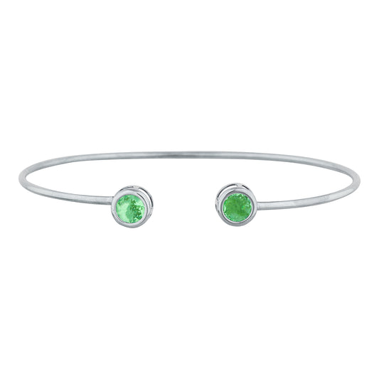 2 Ct Green Sapphire Round Bezel Bangle Bracelet .925 Sterling Silver