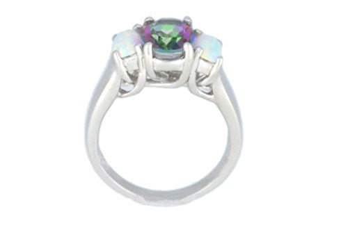 2.5 Ct Mystic Topaz & Opal Oval Ring .925 Sterling Silver Rhodium Finish