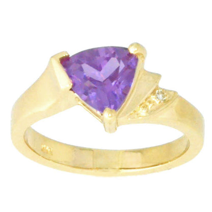 14Kt Gold Amethyst & Diamond Trillion Ring