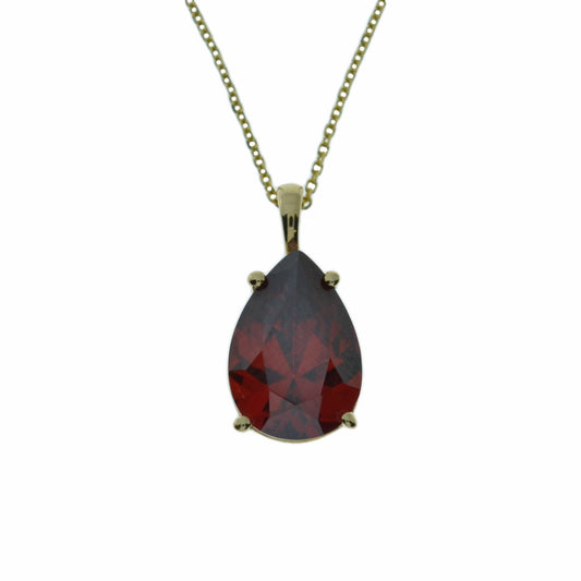 14Kt Gold Garnet Teardrop Pendant Necklace