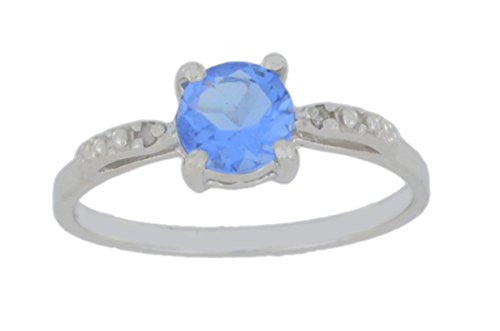 1 Ct Tanzanite & Diamond Round Ring .925 Sterling Silver Rhodium Finish