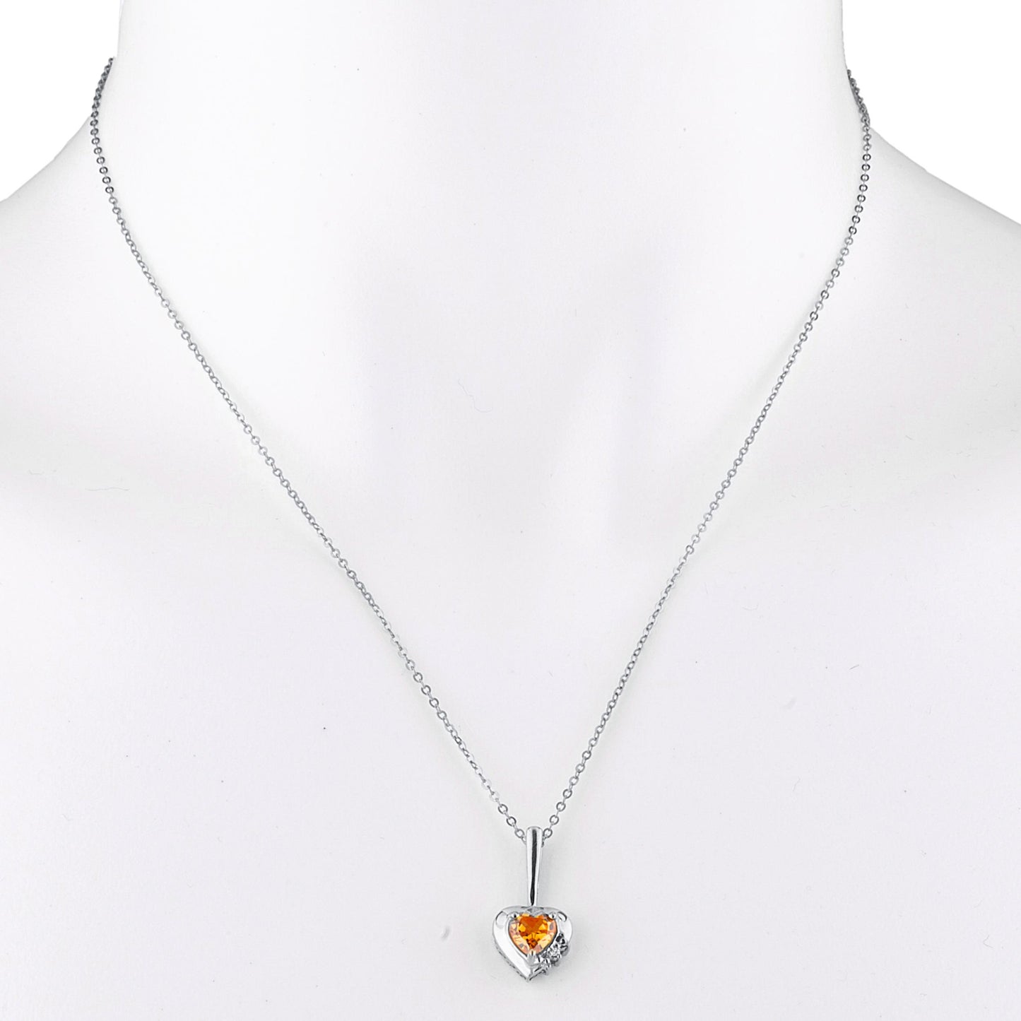 Orange Citrine & Diamond Heart Pendant .925 Sterling Silver