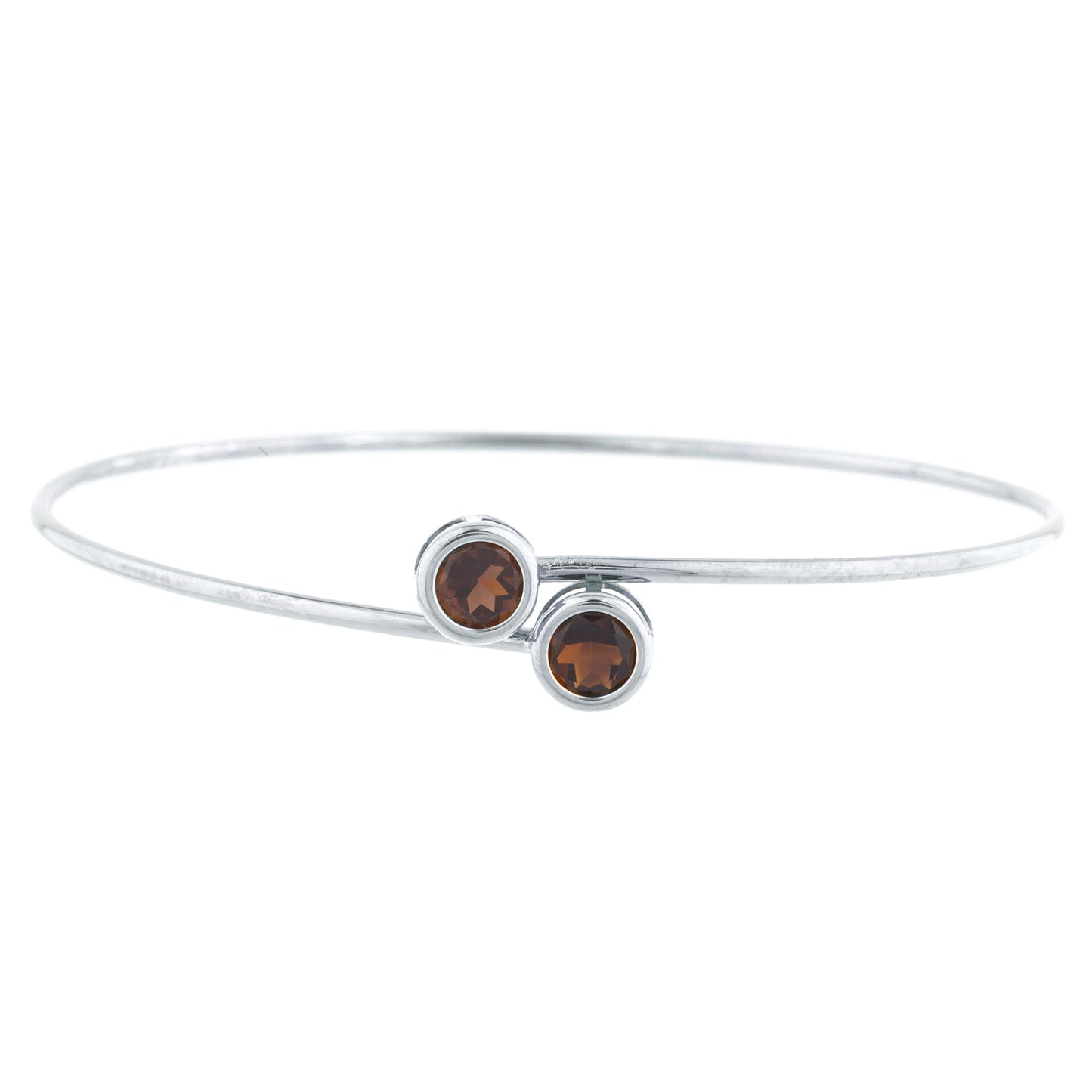 14Kt Gold Genuine Smoky Topaz Round Bezel Bangle Bracelet