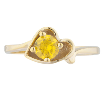 14Kt Gold Yellow Citrine Round Heart Ring