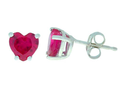 2 Ct Ruby Heart Stud Earrings 14Kt White Gold