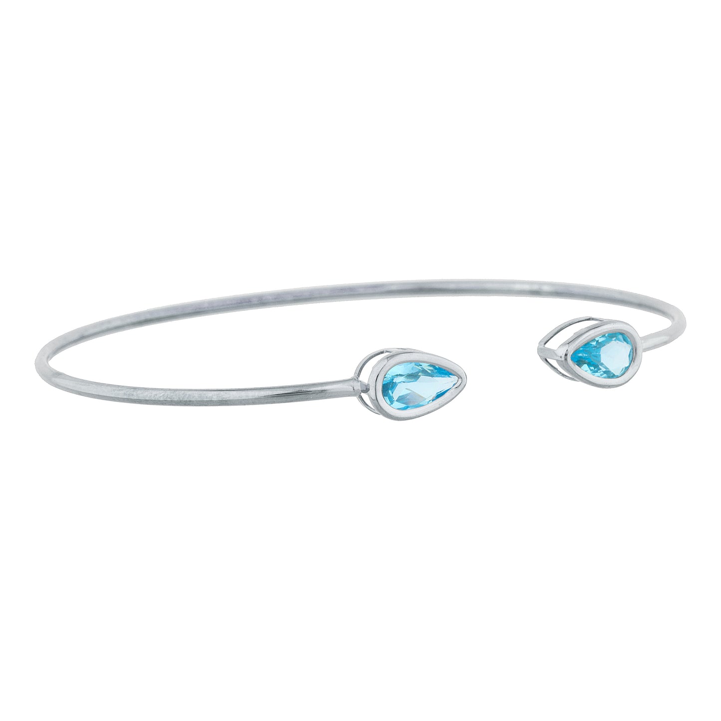 2 Ct Blue Topaz Pear Bezel Bangle Bracelet .925 Sterling Silver