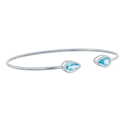 2 Ct Blue Topaz Pear Bezel Bangle Bracelet .925 Sterling Silver