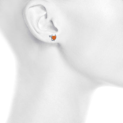 Orange Citrine & Diamond Devil Heart Stud Earrings .925 Sterling Silver