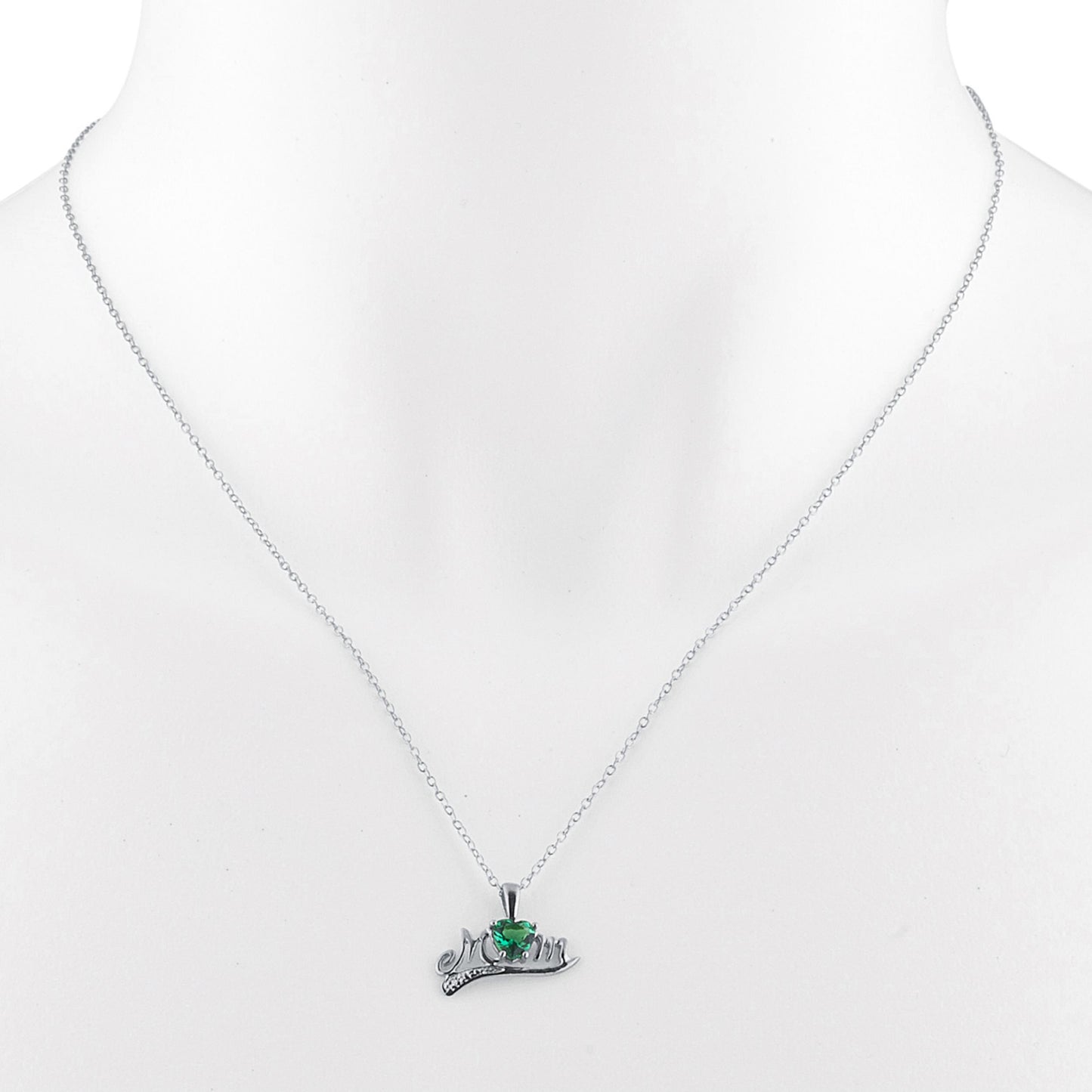 0.50 Ct Emerald & Diamond Heart Mom Pendant .925 Sterling Silver