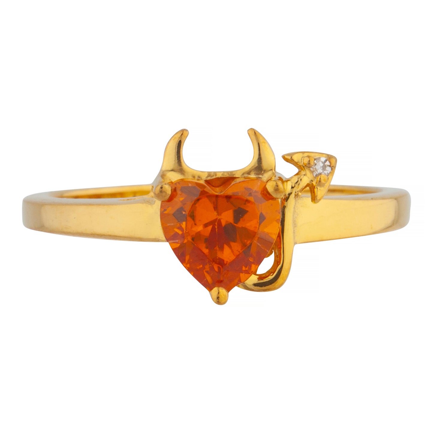 Orange Citrine & Diamond Devil Heart Ring 14Kt Yellow Gold Rose Gold Silver