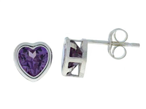 14Kt White Gold Alexandrite Heart Bezel Stud Earrings