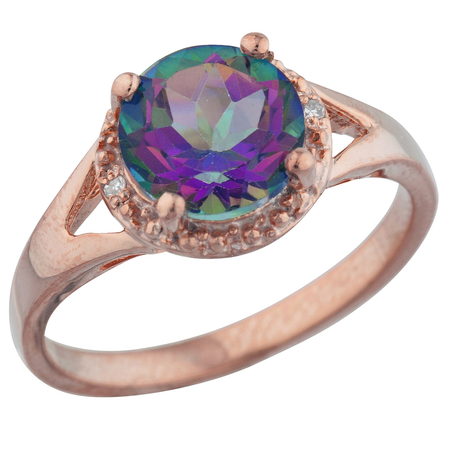 14Kt Gold 2 Ct Natural Mystic Topaz & Diamond Halo Design Round Ring