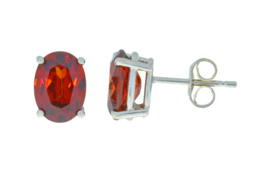 3 Carat Garnet Oval Stud Earrings .925 Sterling Silver