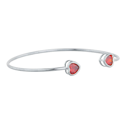 2 Ct Garnet Heart Bezel Bangle Bracelet .925 Sterling Silver