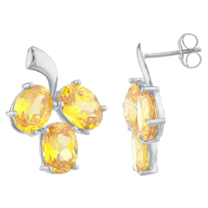 9 Ct Yellow Citrine Oval Design Stud Earrings .925 Sterling Silver