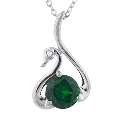 Emerald & Diamond Swan Pendant .925 Sterling Silver