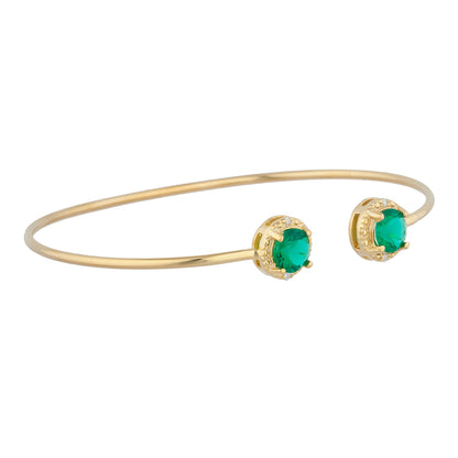 14Kt Yellow Gold Plated Emerald & Diamond Round Bangle Bracelet