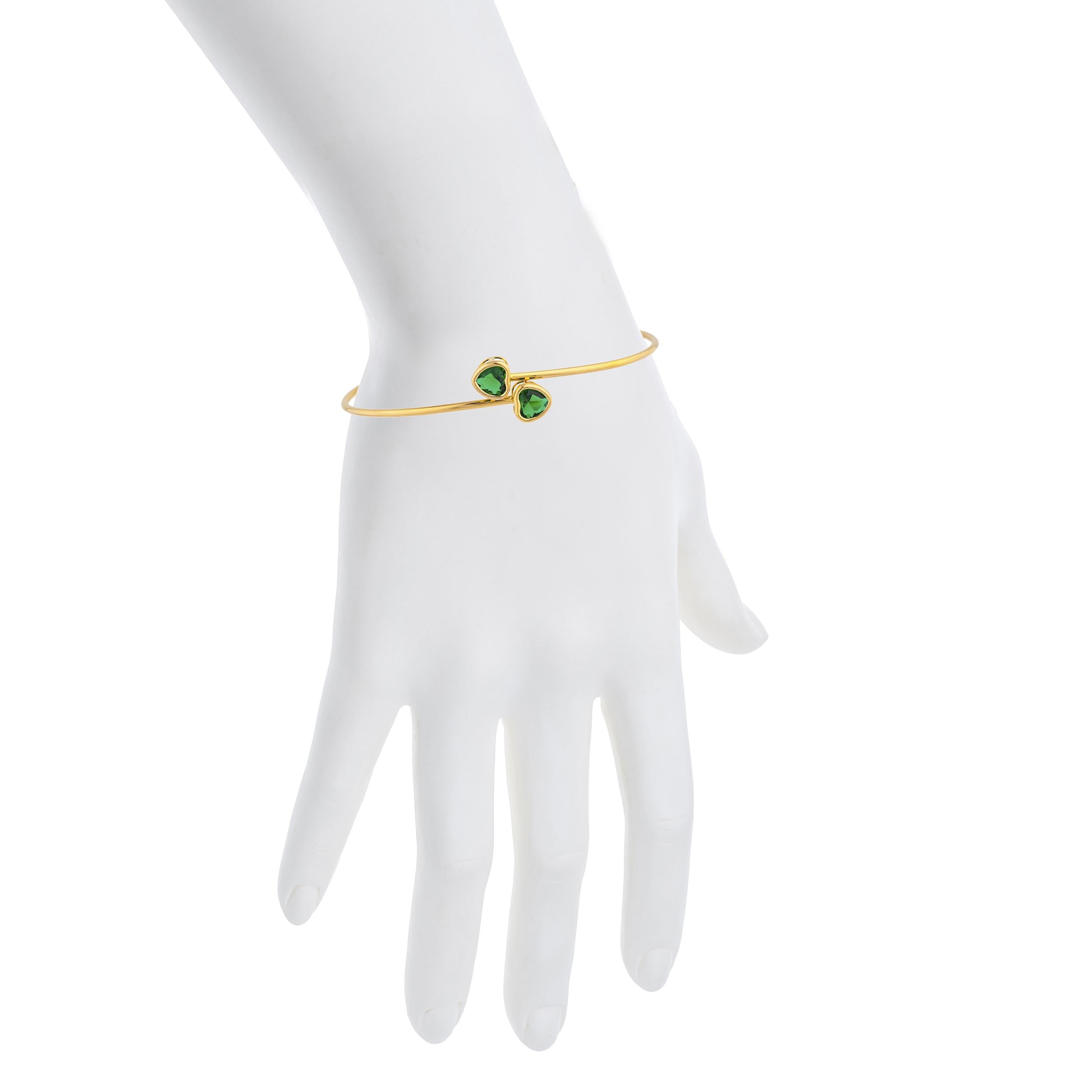 14Kt Gold Emerald Heart Bezel Bangle Bracelet