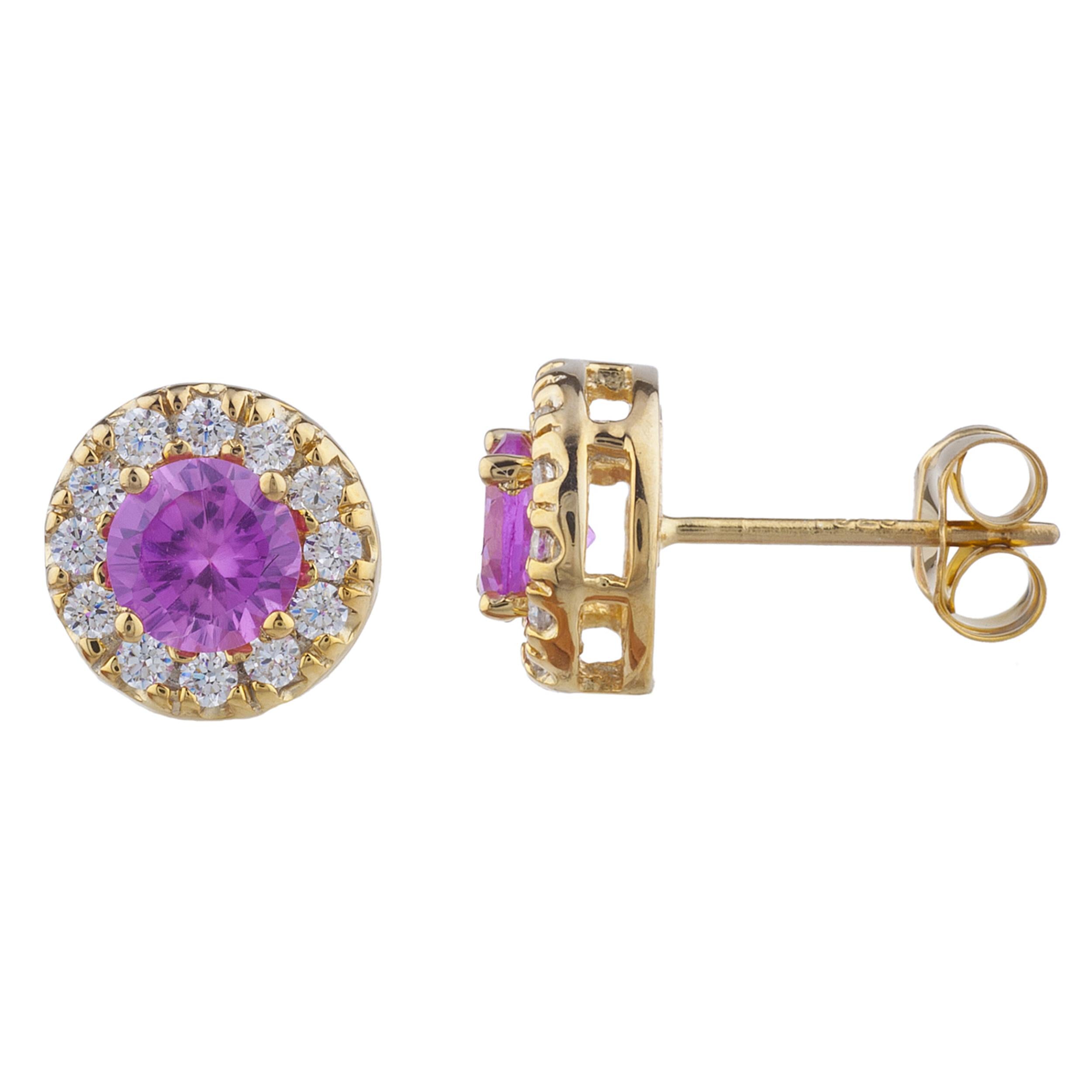 14Kt Gold 1 Ct Pink Sapphire Halo Design Stud Earrings