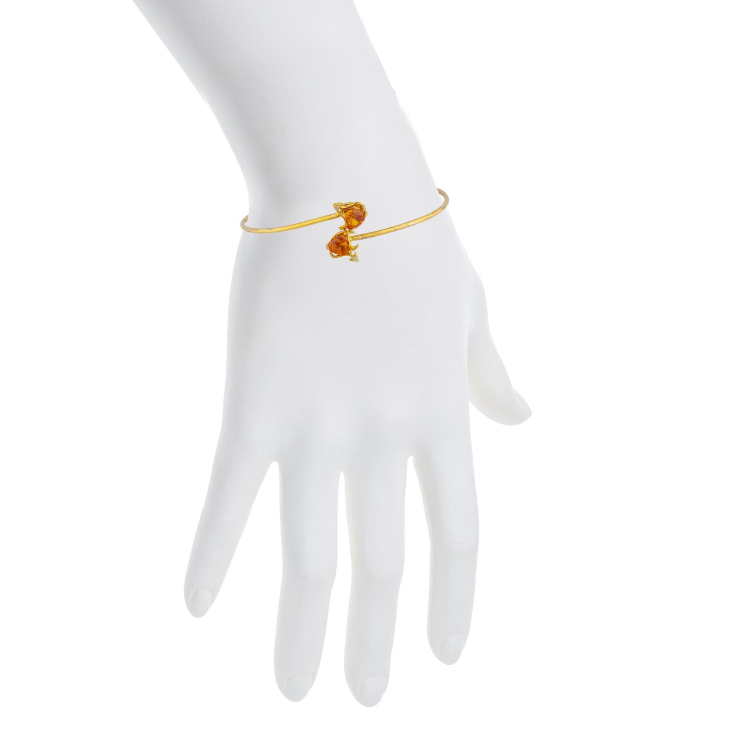 Orange Citrine & Diamond Devil Heart Bangle Bracelet 14Kt Yellow Gold Rose Gold Silver