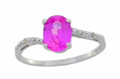 1.5 Ct Pink Sapphire & Diamond Oval Ring .925 Sterling Silver Rhodium Finish