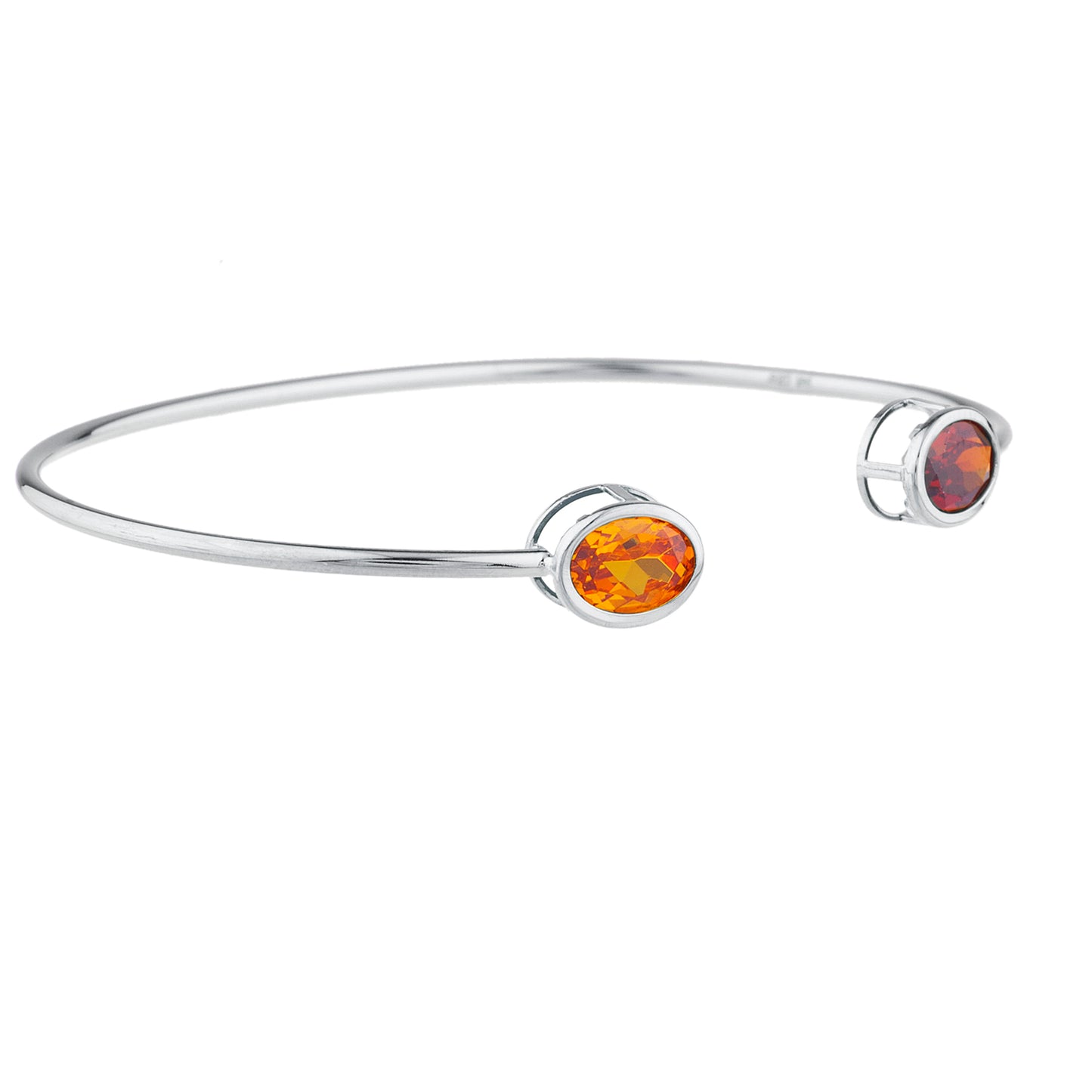 14Kt Gold Orange Citrine & Garnet Oval Bezel Bangle Bracelet