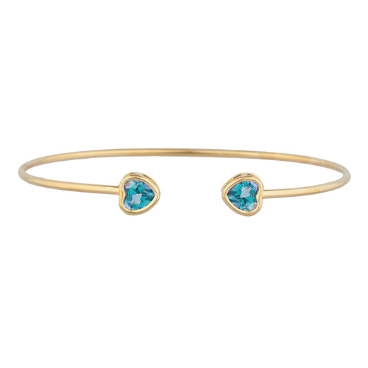 14Kt Yellow Gold Plated Natural Blue Mystic Topaz Heart Bezel Bangle Bracelet