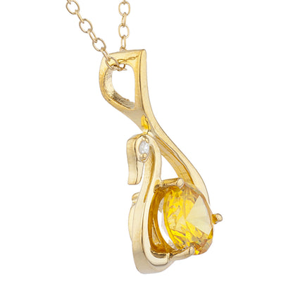 14Kt Yellow Gold Plated Yellow Citrine & Diamond Swan Pendant