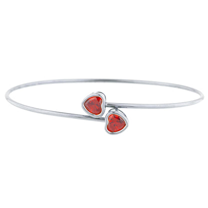 14Kt Gold Garnet Heart Bezel Bangle Bracelet