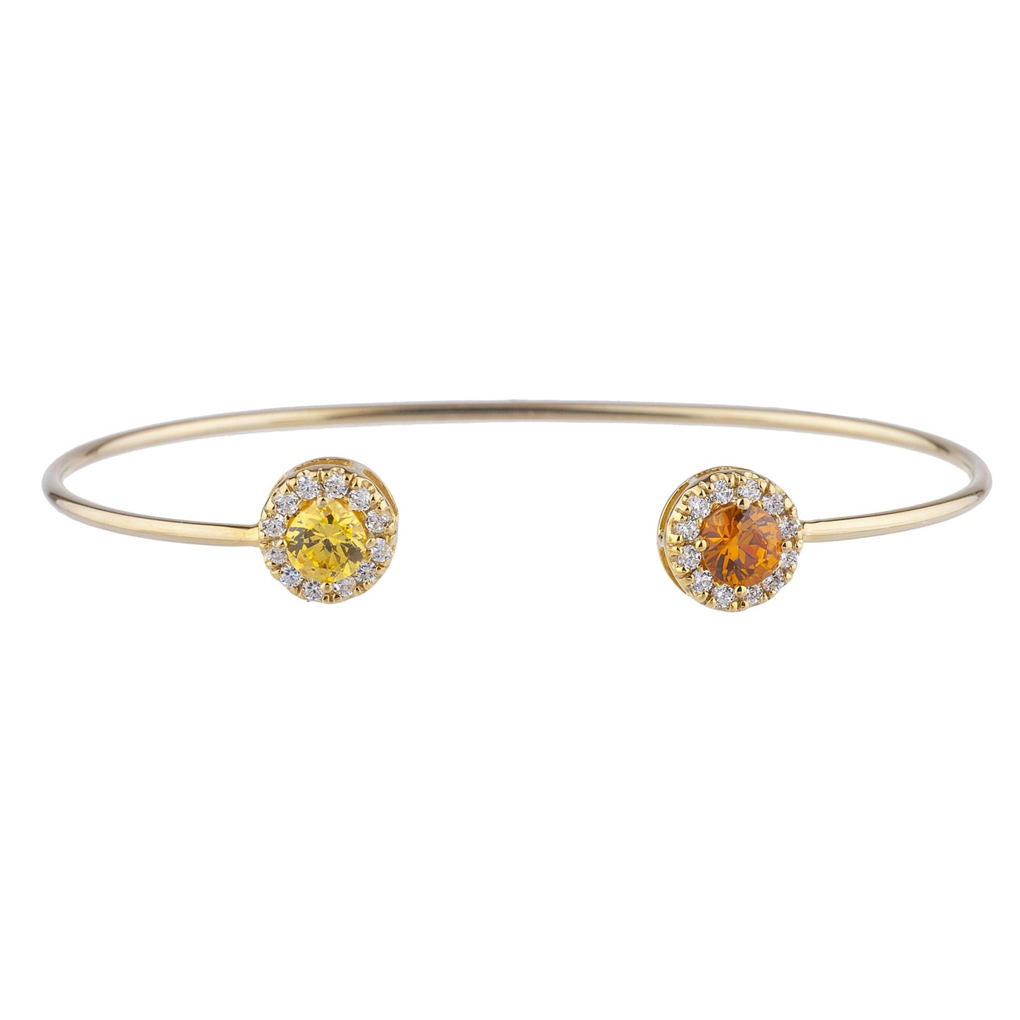 1 Ct Orange & Yellow Citrine Halo Design Round Bangle Bracelet 14Kt Yellow Gold Rose Gold Silver