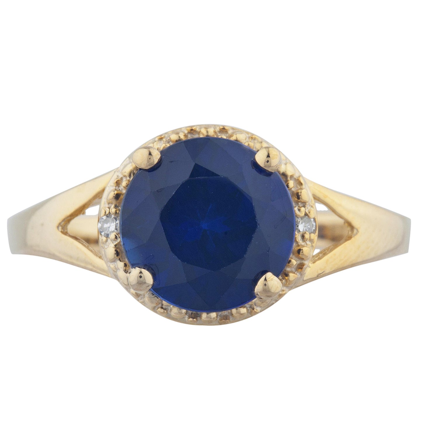 14Kt Gold 2 Ct Blue Sapphire & Diamond Halo Design Round Ring