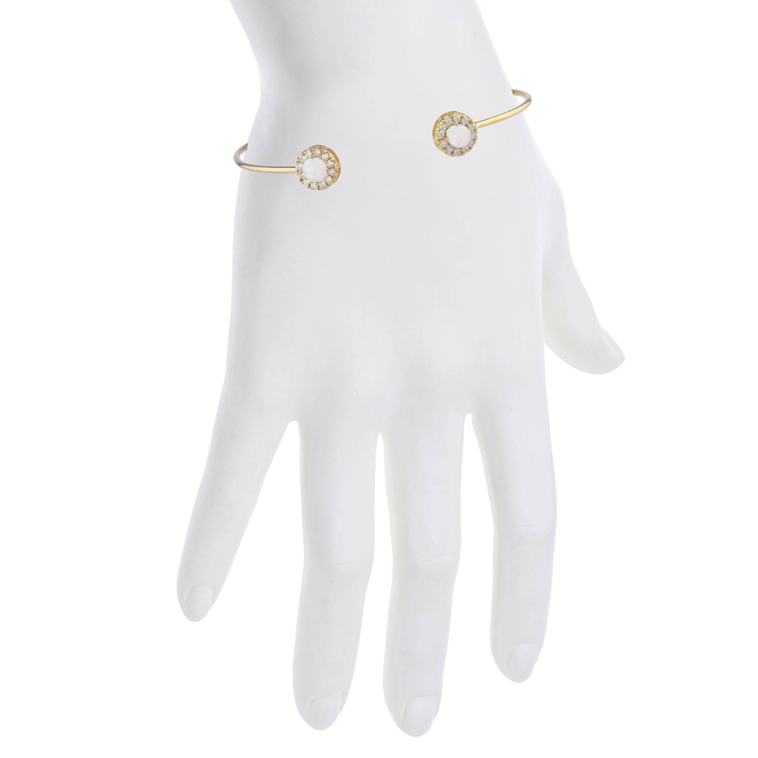 14Kt Gold Opal Halo Design Bangle Bracelet