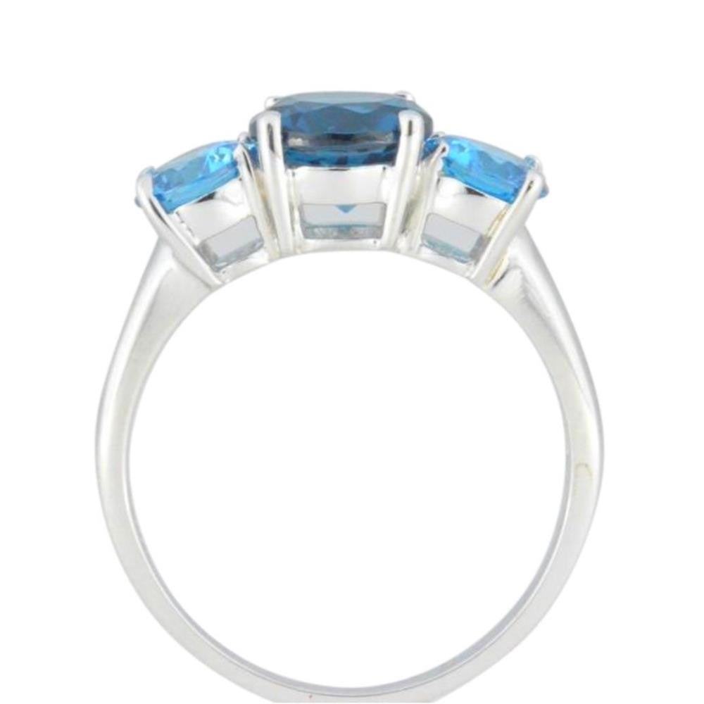 London Blue Topaz & Swiss Blue Topaz Round Ring .925 Sterling Silver Rhodium Finish